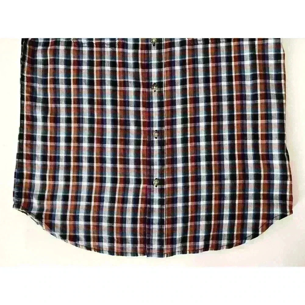 Salt Valley Men's Size LRG Plaid Button Up Shirt Navy Brown Pockets Thin Cotton - Picture 9 of 13